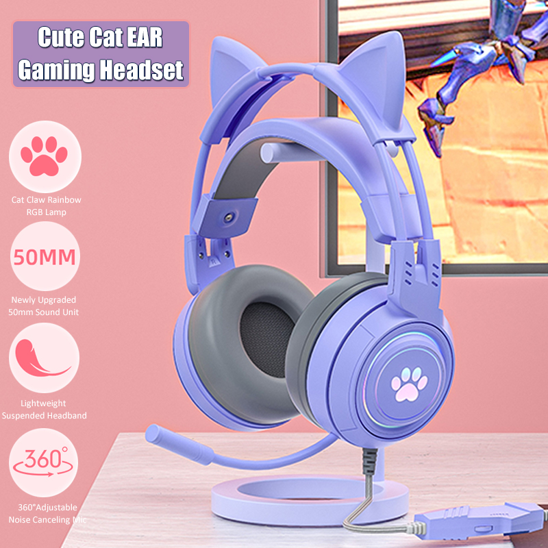 Pc Gaming Earbuds - Sevimli kedi kulak oyun mikrofonlu kulaklıklar